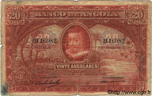 20 Angolares ANGOLA  1927 P.072 B+