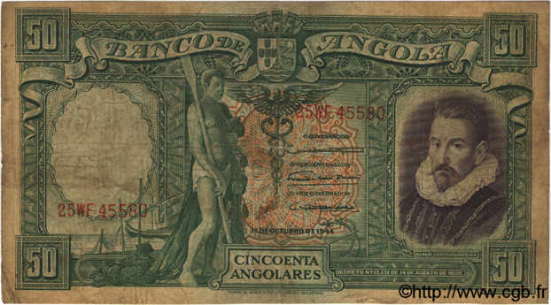 50 Angolares ANGOLA  1944 P.080 B à TB