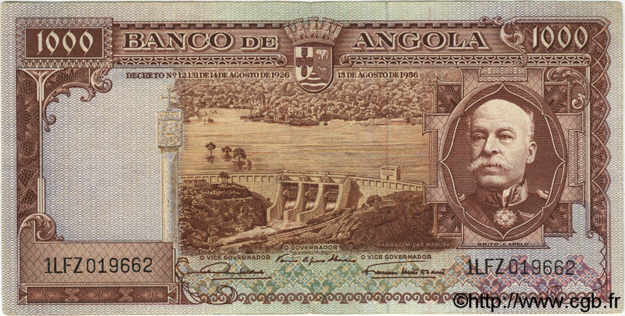 1000 Escudos ANGOLA  1956 P.091 TTB