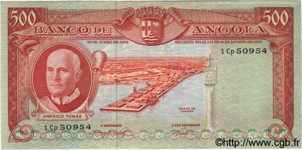 500 Escudos ANGOLA  1962 P.095 SUP+