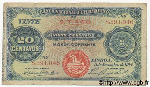 20 Centavos  CAP VERT  1914 P.15 TB