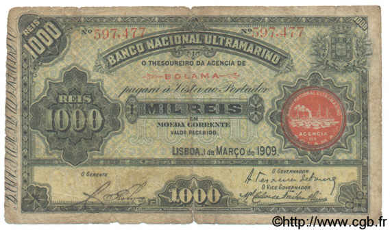 1000 Reis GUINÉE PORTUGAISE  1909 P.001 AB