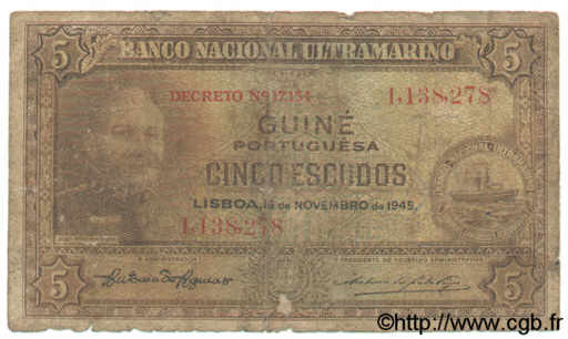 5 Escudos  GUINÉE PORTUGAISE  1945 P.027 B