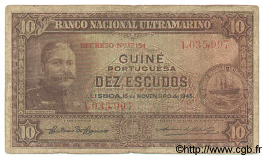 10 Escudos GUINÉE PORTUGAISE  1945 P.028 B+