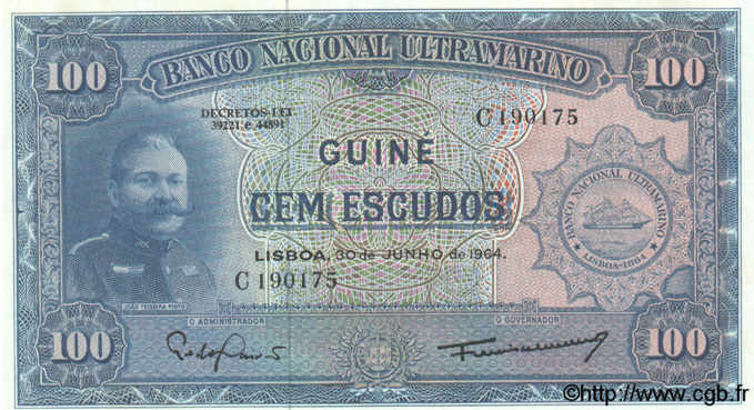 100 Escudos  GUINÉE PORTUGAISE  1964 P.041a SUP à SPL