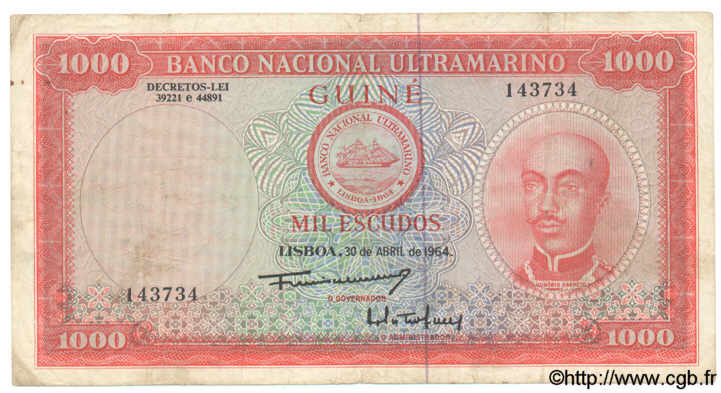 1000 Escudos GUINÉE PORTUGAISE  1964 P.043a TB
