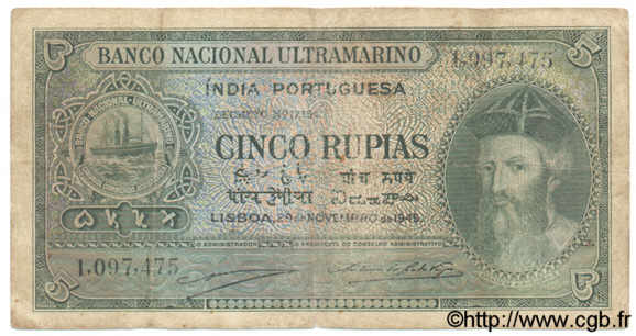 5 Rupias INDE PORTUGAISE  1945 P.035 B+