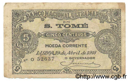 5 Centavos SAINT THOMAS et PRINCE  1918 P.018A B+