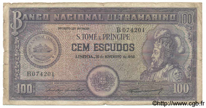 100 Escudos SAINT THOMAS et PRINCE  1958 P.038a B+