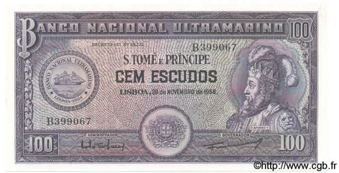 100 Escudos  SAINT THOMAS et PRINCE  1958 P.038a pr.NEUF
