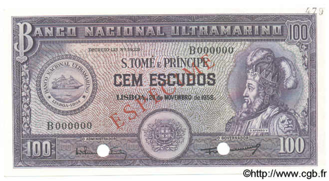100 Escudos  SAINT THOMAS et PRINCE  1958 P.038s NEUF
