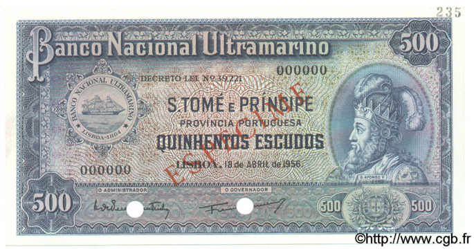 500 Escudos SAINT THOMAS et PRINCE  1956 P.039s NEUF