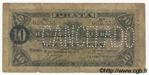 10 Centavos MOZAMBIQUE Beira 1919 P.R01 B+