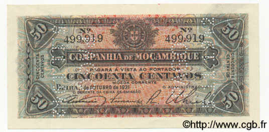 50 Centavos MOZAMBIQUE Beira 1931 P.R26 SPL