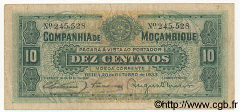 10 Centavos MOZAMBIQUE Beira 1933 P.R28 TB à TTB