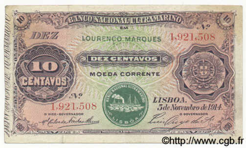10 Centavos MOZAMBIQUE  1914 P.053 TTB