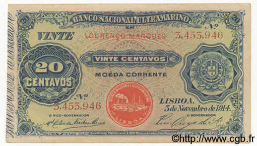 20 Centavos MOZAMBIQUE  1914 P.054 SUP