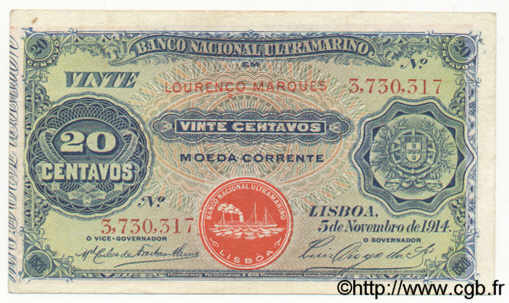 20 Centavos MOZAMBIQUE  1914 P.054 TTB+