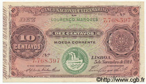 10 Centavos MOZAMBIQUE  1914 P.056 TTB+