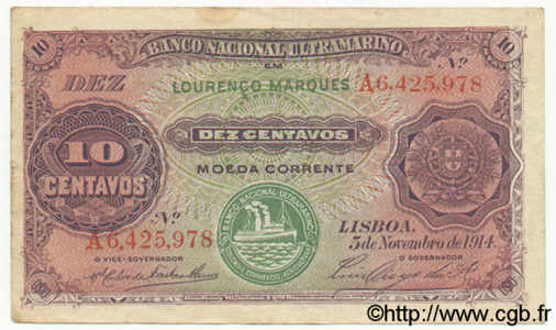 10 Centavos  MOZAMBIQUE  1914 P.059 TTB