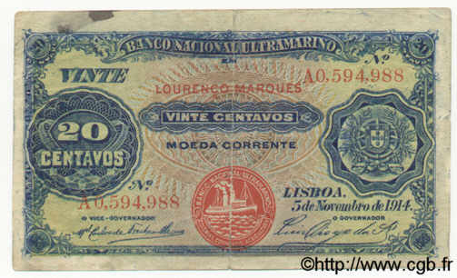 20 Centavos MOZAMBIQUE  1914 P.060 TB