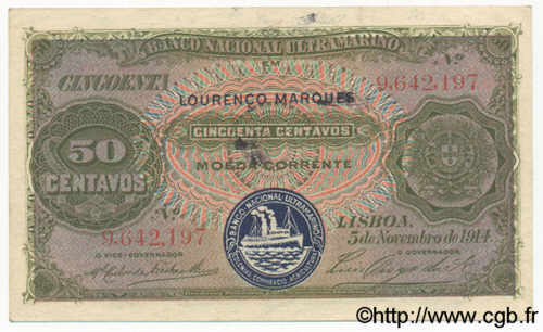 50 Centavos MOZAMBIQUE  1914 P.061 TTB