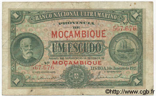 1 Escudo  MOZAMBIQUE  1921 P.066b B à TB