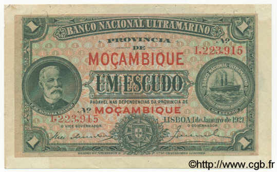 1 Escudo MOZAMBIQUE  1921 P.066b TTB+