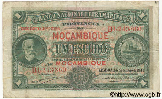1 Escudo MOZAMBIQUE  1941 P.081 pr.TB