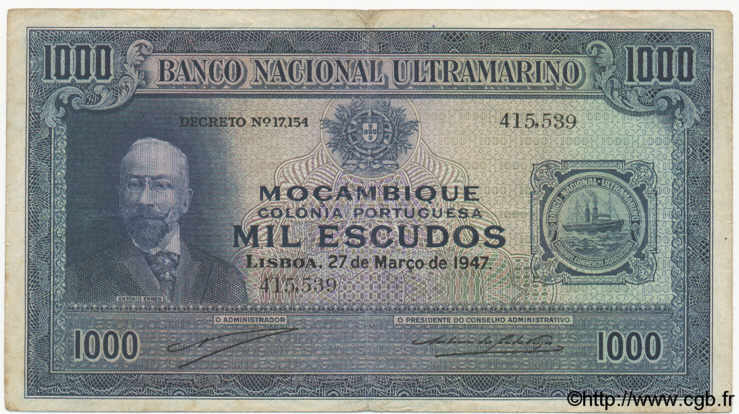 1000 Escudos  MOZAMBIQUE  1947 P.099 TTB