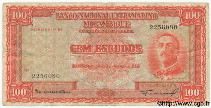 100 Escudos MOZAMBIQUE  1950 P.103 TB+