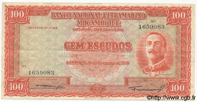 100 Escudos MOZAMBIQUE  1950 P.103 TTB