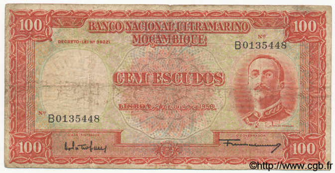 100 Escudos  MOZAMBIQUE  1958 P.107 B