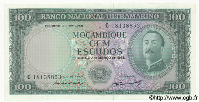 100 Escudos MOZAMBIQUE  1961 P.109b pr.NEUF