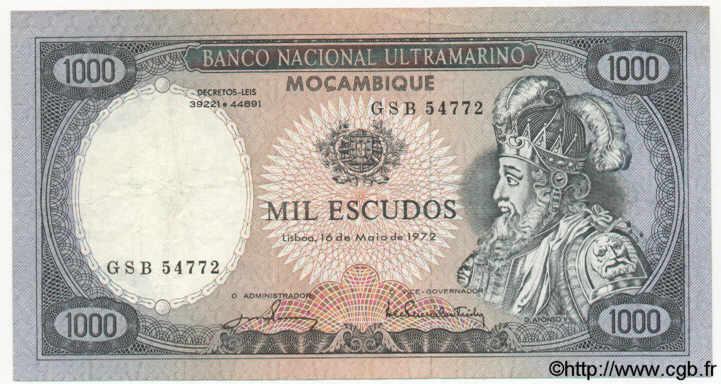 1000 Escudos MOZAMBIQUE  1972 P.112 pr.TTB