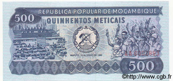 500 Meticais MOZAMBIQUE  1980 P.127 NEUF