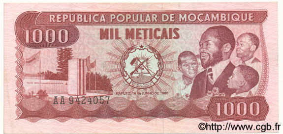 1000 Meticais  MOZAMBIQUE  1980 P.128 SUP