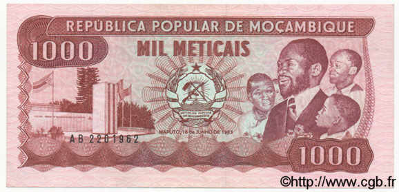 1000 Meticais MOZAMBIQUE  1983 P.132 SUP