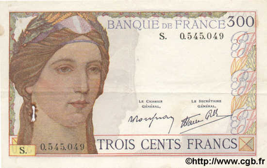 300 Francs  FRANCE  1939 F.29.03 TTB