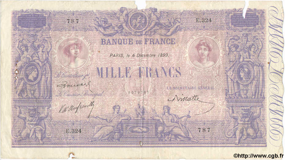 1000 Francs BLEU ET ROSE FRANCE  1899 F.36.12 B+ à TB