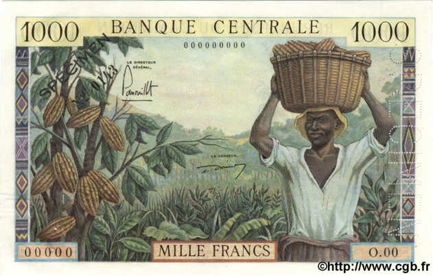 1000 Francs Spécimen CAMEROUN  1961 P.07s SUP+