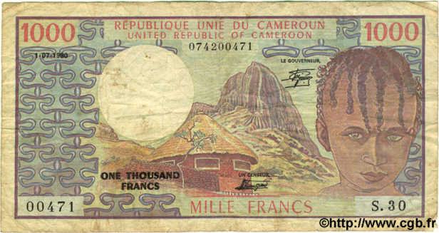 1000 Francs CAMEROUN  1980 P.16c B+