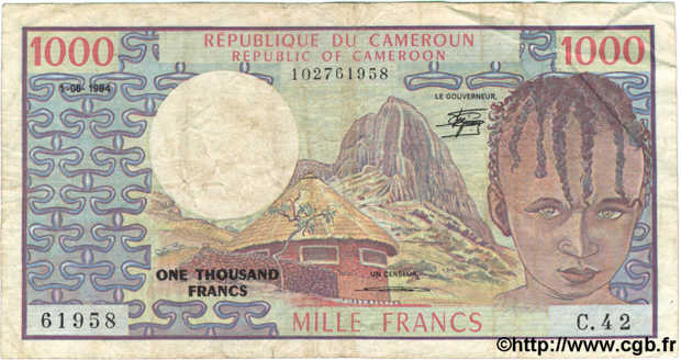 1000 Francs CAMEROUN  1984 P.21 TB