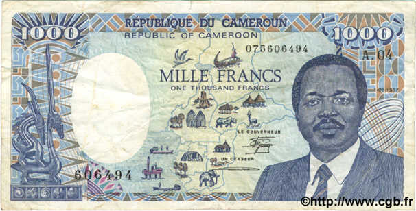 1000 Francs CAMEROUN  1987 P.26a TB+