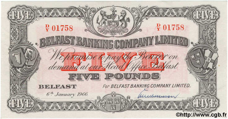 5 Pounds  IRLANDE DU NORD  1966 P.127c SUP+