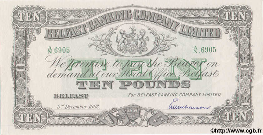 10 Pounds IRLANDE DU NORD  1963 P.128c pr.NEUF