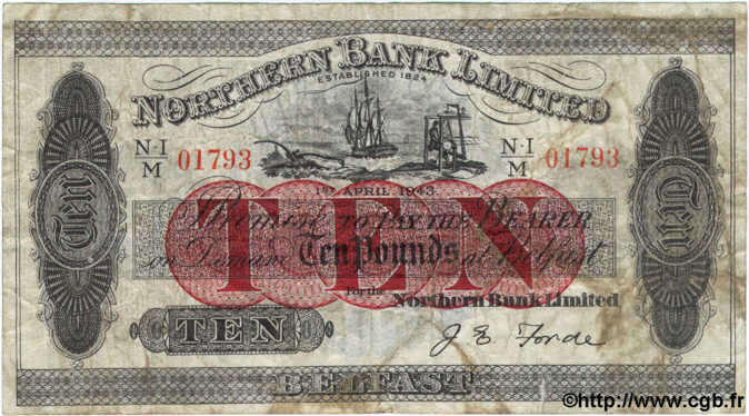 10 Pounds IRLANDE DU NORD  1943 P.181c pr.TB