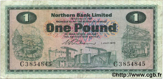 1 Pound IRLANDE DU NORD  1970 P.187a TB