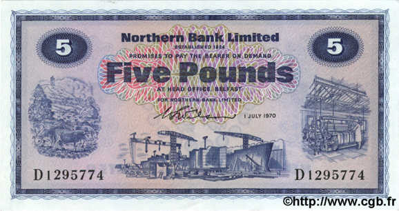 5 Pounds IRLANDE DU NORD  1970 P.188 NEUF