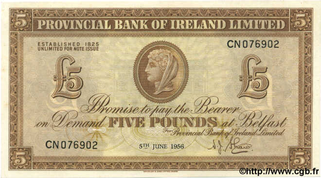 5 Pounds IRLANDE DU NORD  1956 P.242 SPL